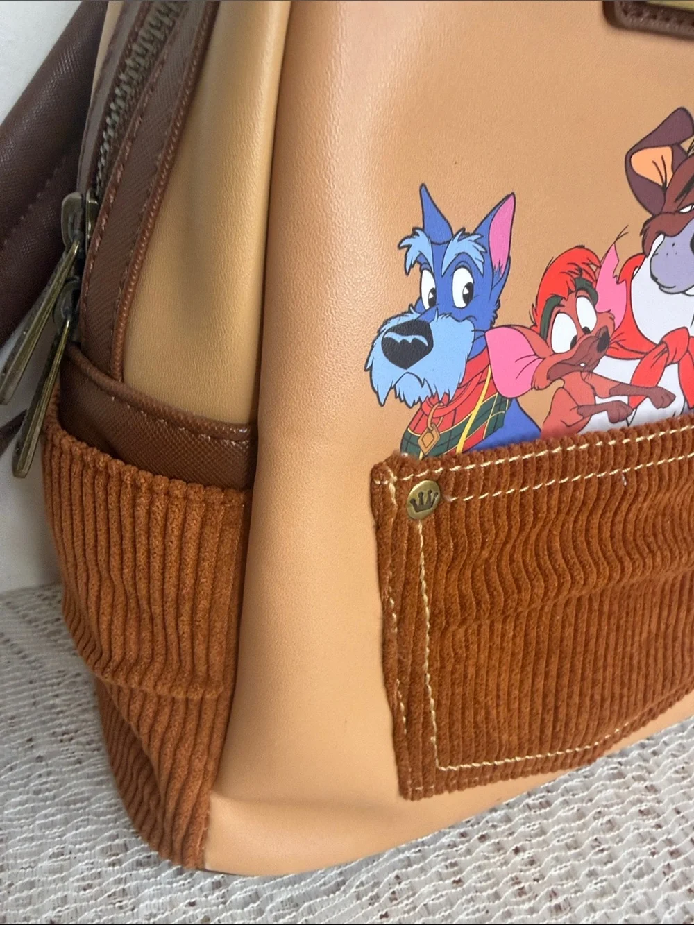 Disney x Loungefly 101 Dalmatians Brown corduroy Mini Backpack RARE